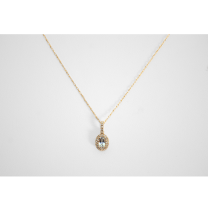 14K Yellow Gold 1.7G Diamond Aquamarine Pendant Necklace