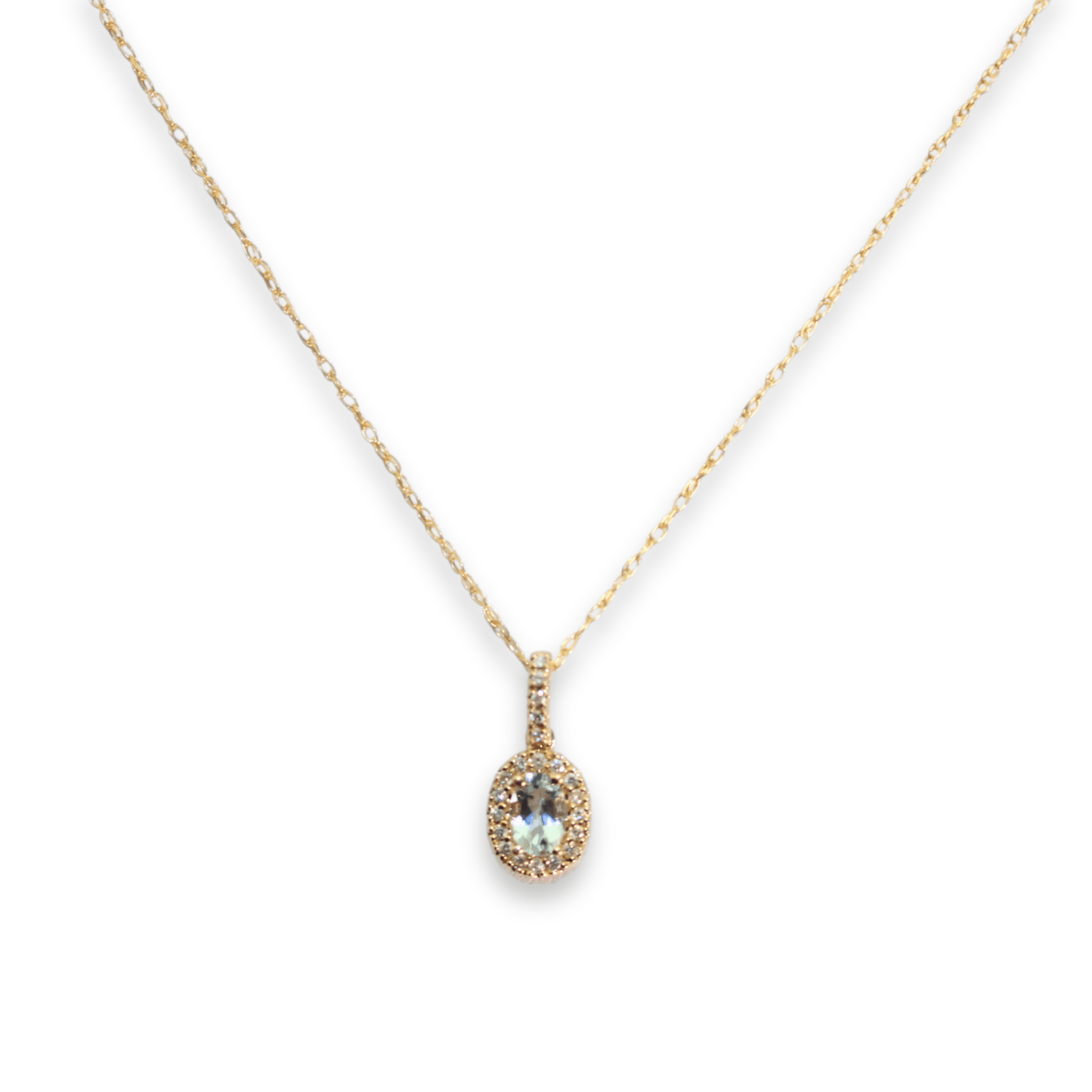 14K Yellow Gold 1.7G Diamond Aquamarine Pendant Necklace