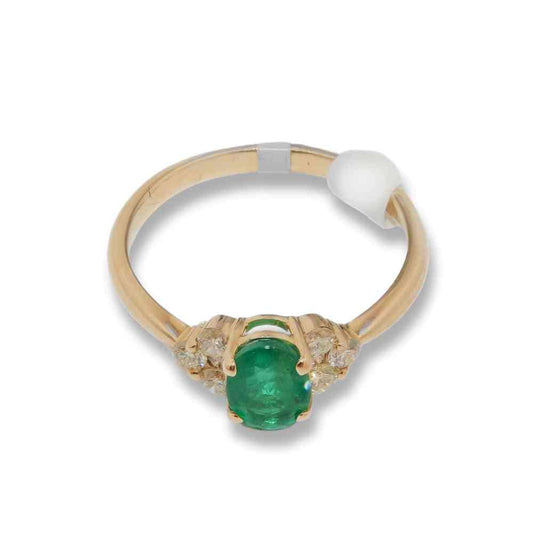 14K 2.18G Yellow Gold Emerald and Diamond Ring Thumbnail