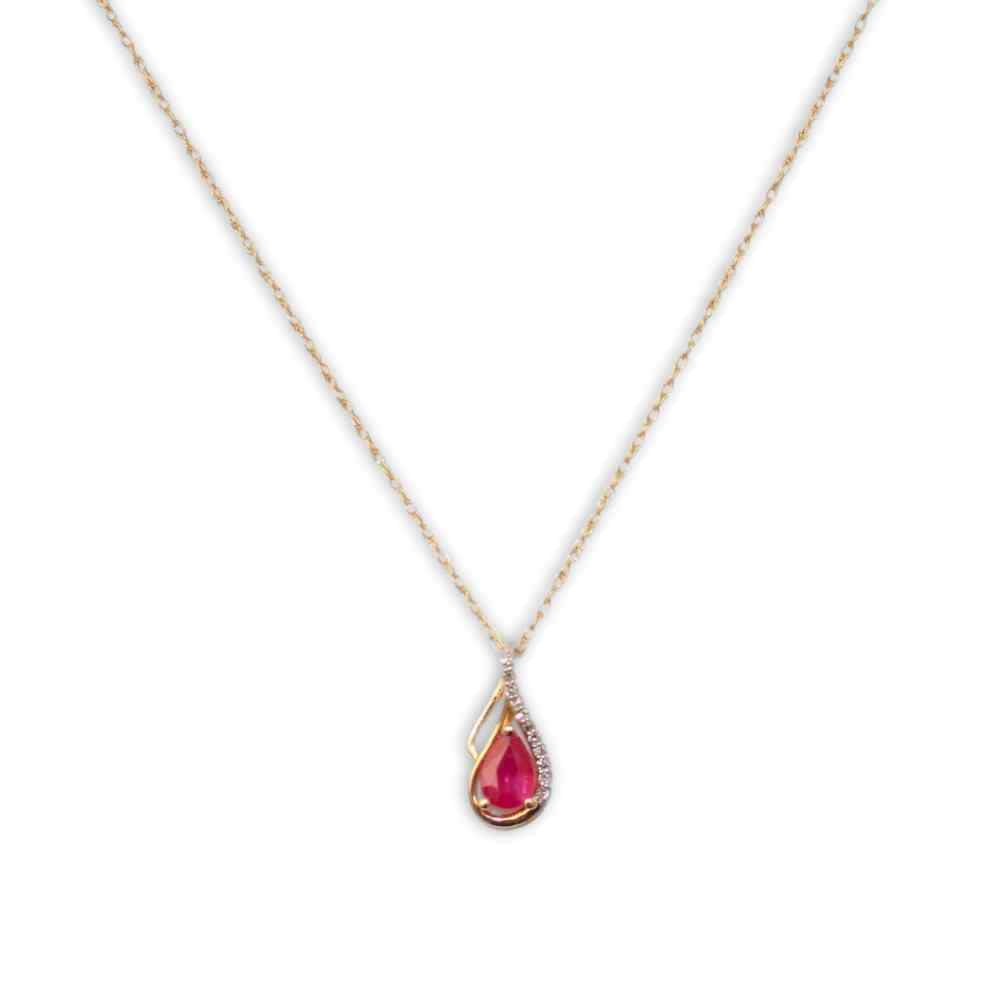 14K Yellow Gold 2.9G Diamond Ruby Pendant Necklace Thumbnail