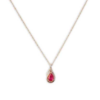 14K Yellow Gold 2.9G Diamond Ruby Pendant Necklace Display 