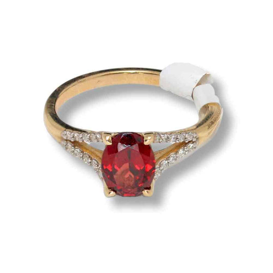 14K Yellow Gold 2.9G Garnet Diamond Ring Thumbnail