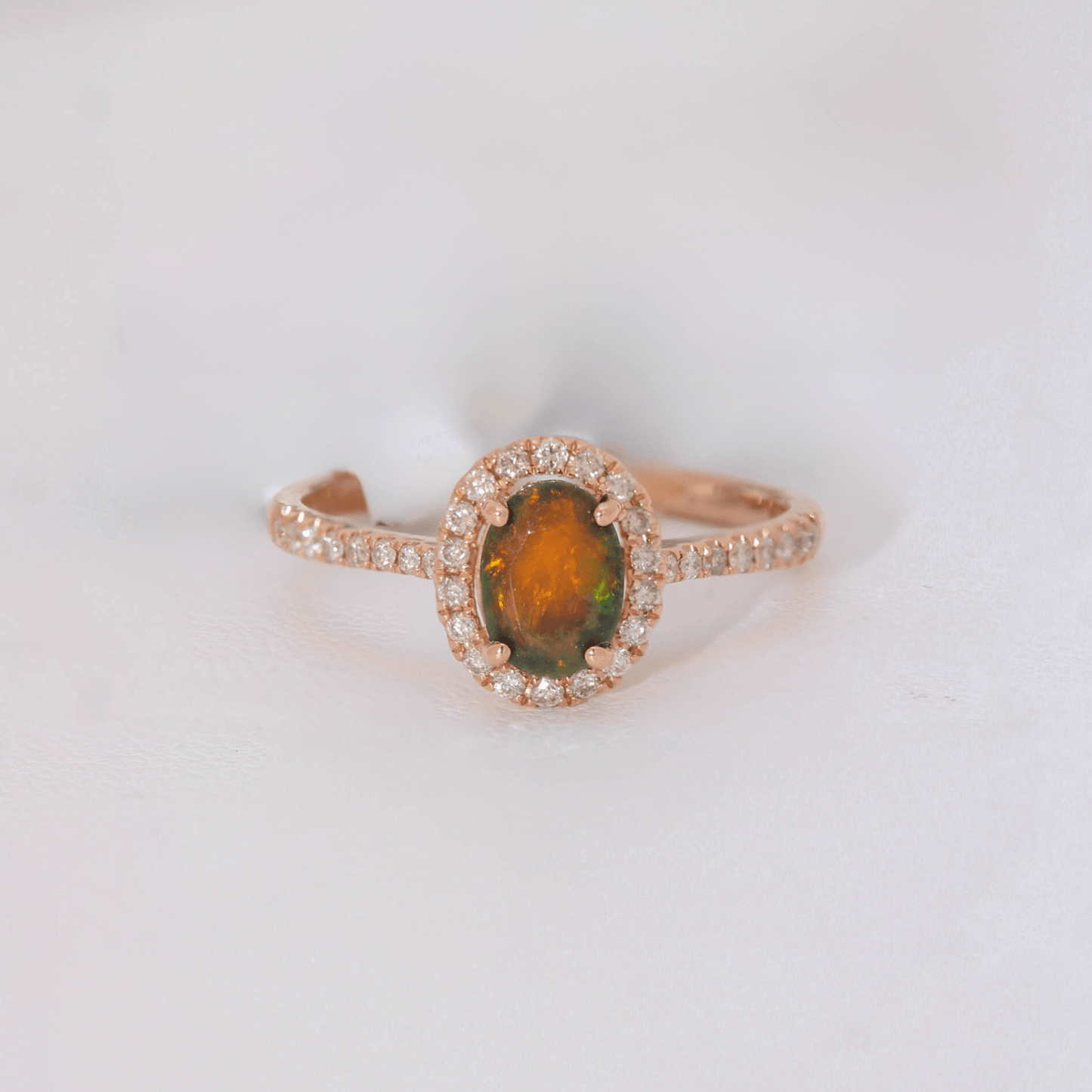 14k Rose Gold Opal Ring Frontal View