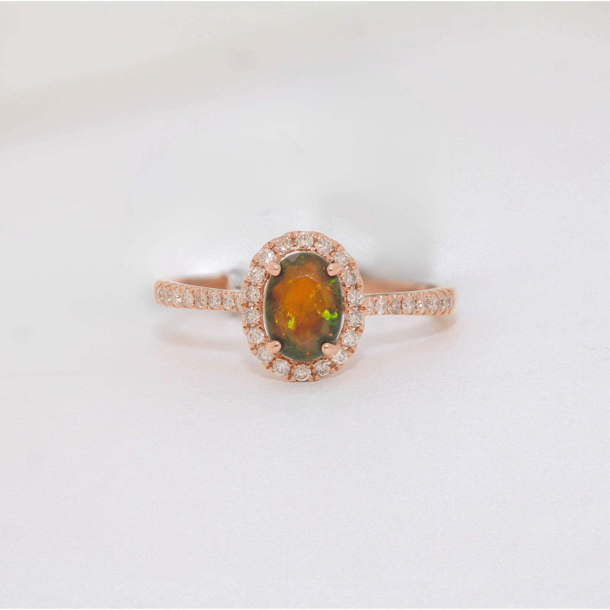 14k Rose Gold Opal Ring Frontal Display View