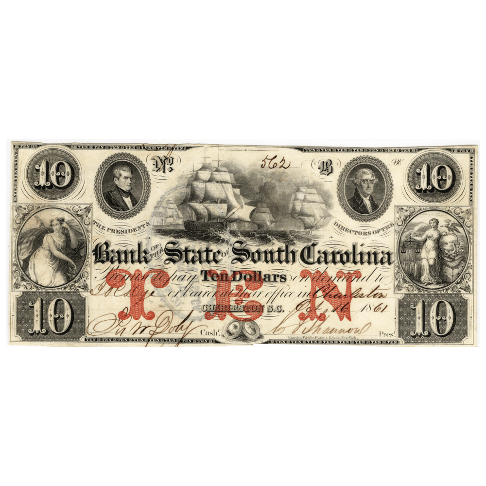 1861 $10 Bank of the State of South Carolina Currency Note
Gold & Silver Pawn Shop