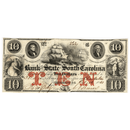 1861 $10 Bank of the State of South Carolina Currency Note
Gold & Silver Pawn Shop