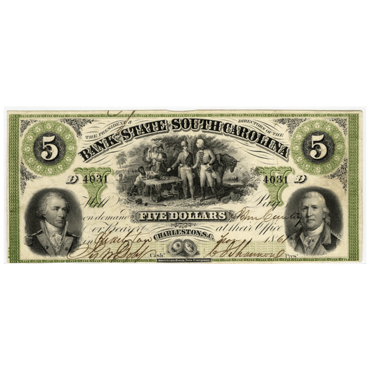 1861 $5 Bank of the State of South Carolina in Charleston Note Gold & Silver Pawn Shop