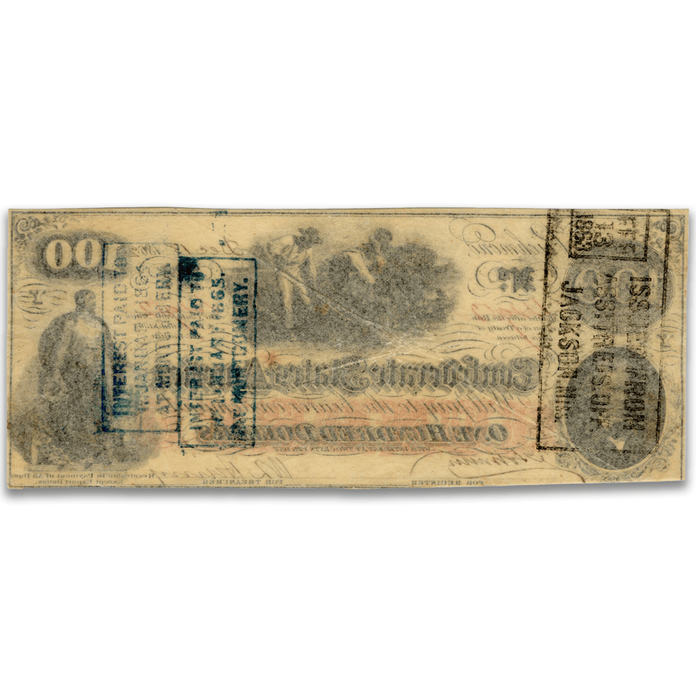 1862 Confederate States of America $100 "Calhoun" Gold & Silver Pawn Shop