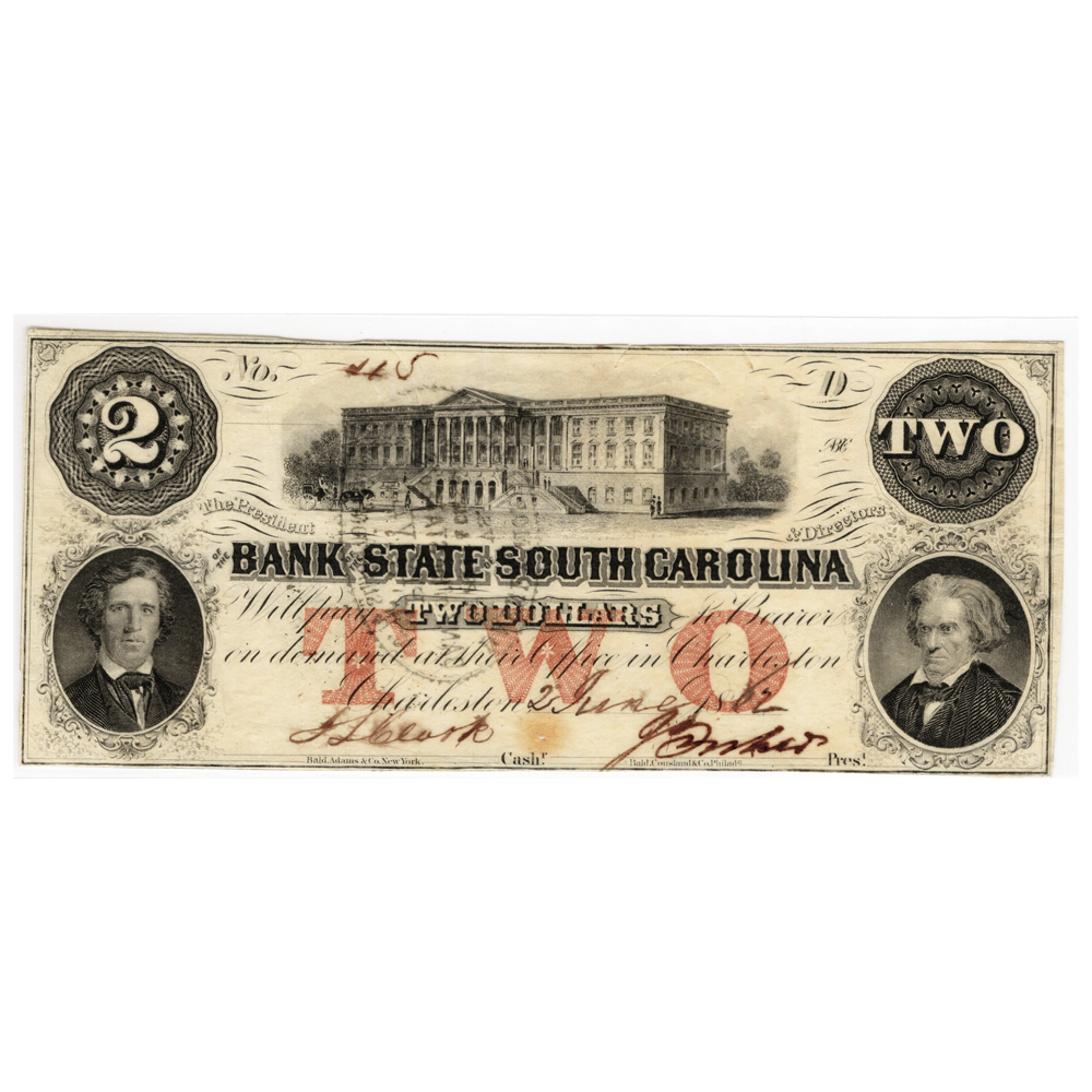 1862 $2 Bank of the State of South Carolina in Charleston Banknote
Gold & Silver Pawn Shop