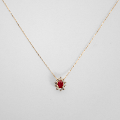 18K Yellow Gold 2.3G Diamond Ruby Pendant Necklace