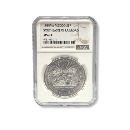 1950Mo Mexican S5P Southeastern Railrod NGC MS63 