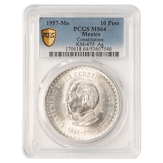 1957-Mo Mexico 10 Pesos Silver Coin PCGS MS64
Gold & Silver Pawn Shop