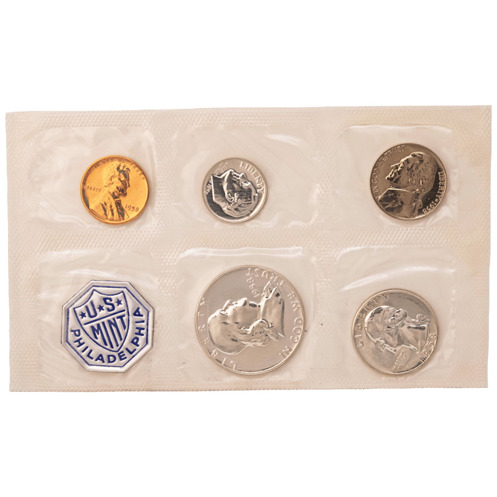 1955–1964 U.S. Mint Proof 5-Coin Sets Gold & Silver Pawn Shop 1958 w/ Envelope