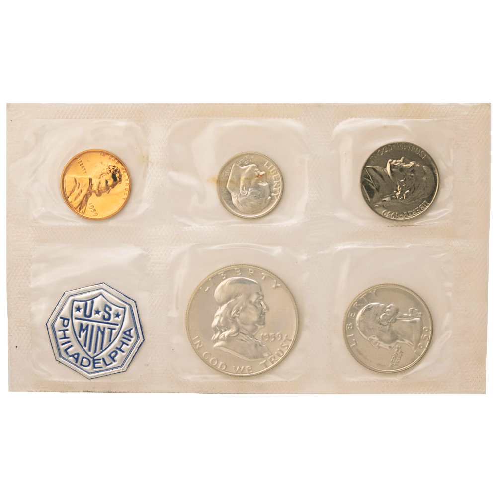 1955–1964 U.S. Mint Proof 5-Coin Sets Gold & Silver Pawn Shop 1959 w/ Envelope