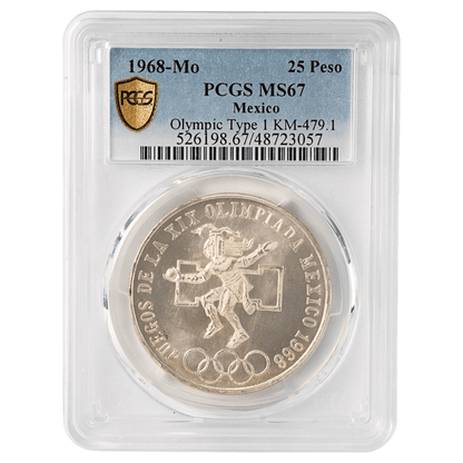 1968-Mo Mexico Olympic Type 1 25 Pesos Silver Coin PCGS MS67