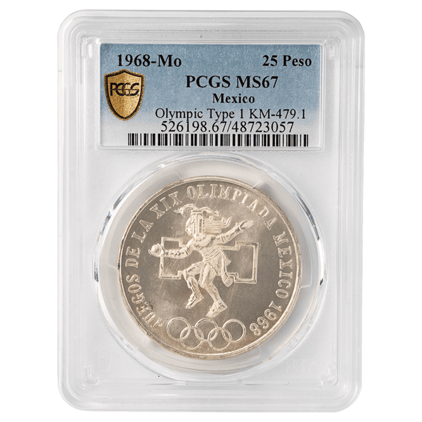 1968-Mo Mexico Olympic Type 1 25 Pesos Silver Coin PCGS MS67 1968-Mo Mexico Olympic Type 1 25 Pesos Silver Coin PCGS MS67