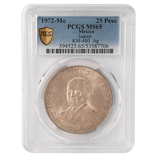 1972-Mo Mexico Juárez 25 Pesos Silver Coin PCGS MS65
Gold & Silver Pawn Shop