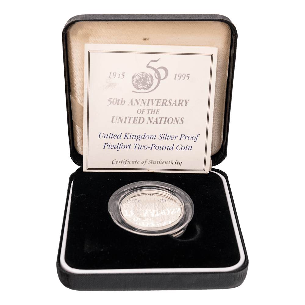1995 Nations United For Peace Two Pound Piedfort Silver Proof Coin
Gold & Silver Pawn Shop