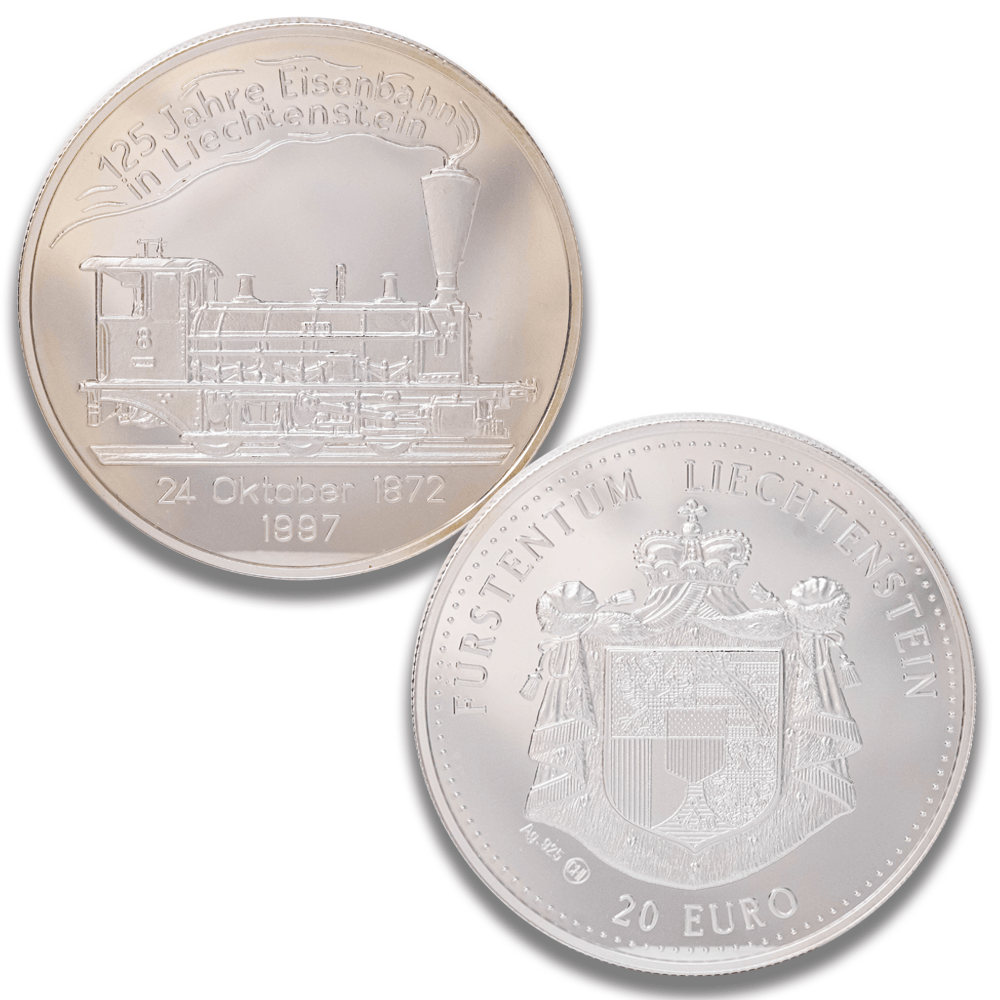 1997 Liechtenstein 20 Euro 125 Years of Railway .925 Silver Medal
Gold & Silver Pawn Shop