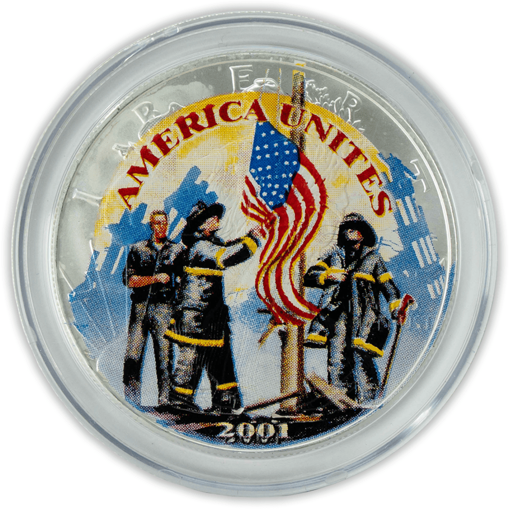 Colorized 2001 Remember Our Heroes Silver Eagle 1oz coin Gold & Silver Pawn Shop
