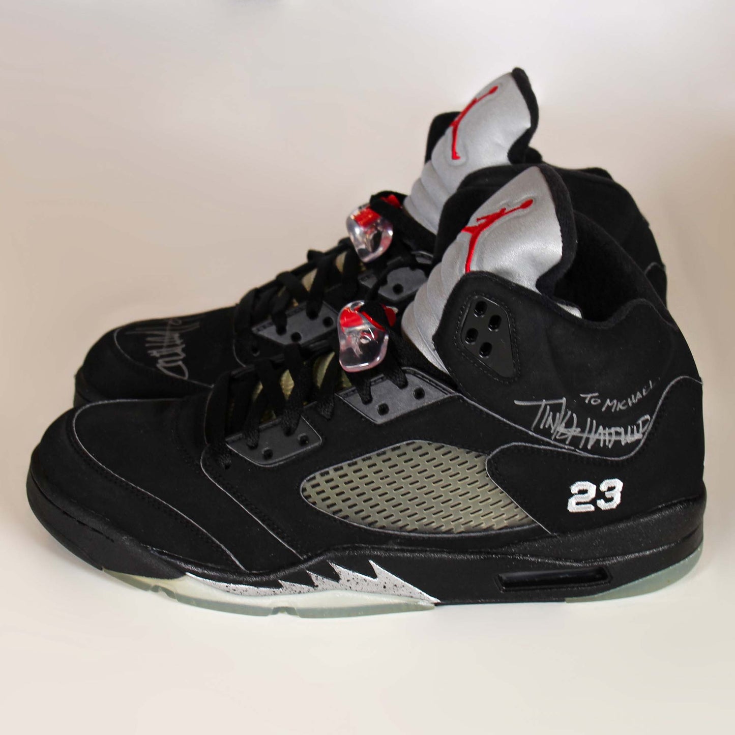 2008 Nike Air Jordan 5 Metallic Signed by Tinker Hatfield  Left