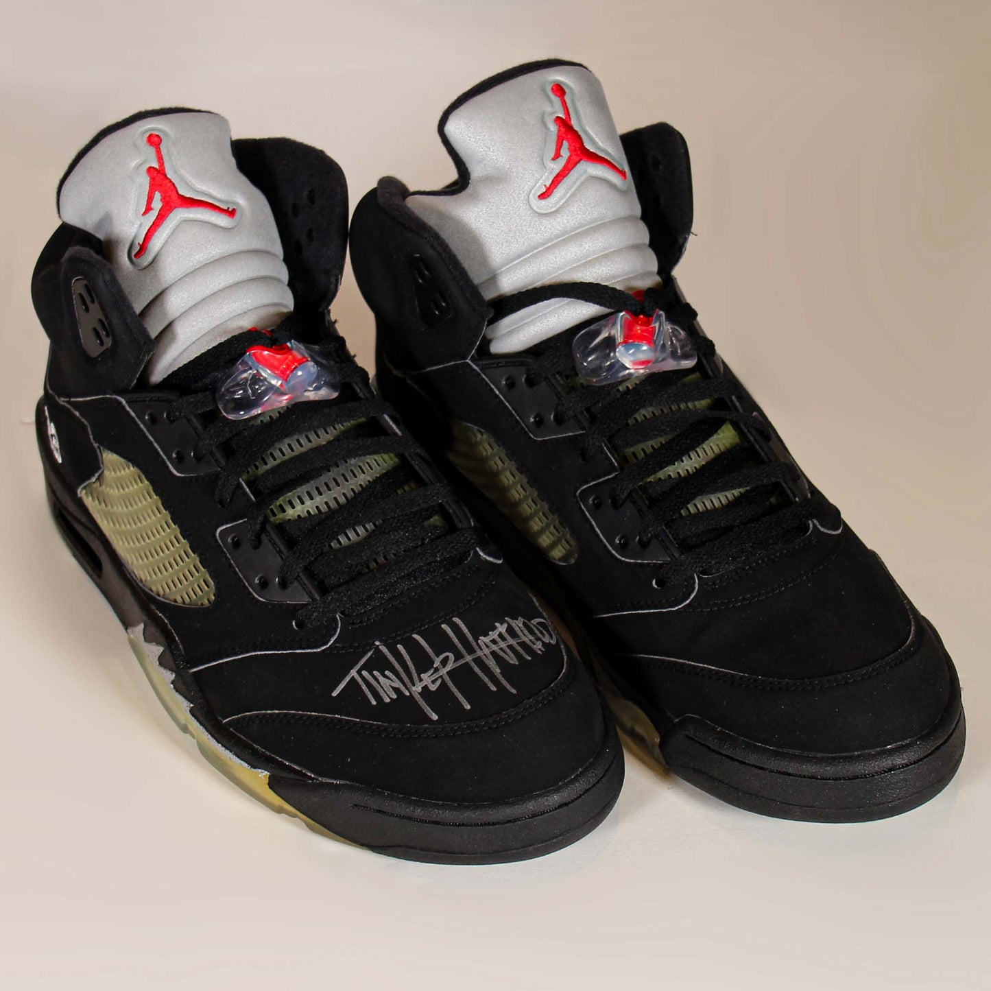 2008 Nike Air Jordan 5 Metallic Signed by Tinker Hatfield  Background