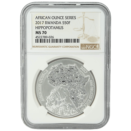 2017 Rwanda African Ounce Series Hippopotamus NGC
Gold & Silver Pawn Shop