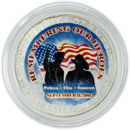 Colorized 2001 Remember Our Heroes Silver Eagle 1oz coin Gold & Silver Pawn Shop