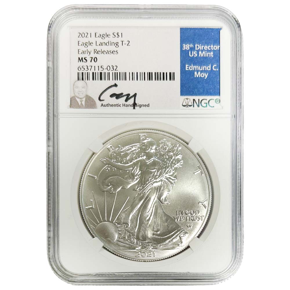 2021 Eagle S$1 Early Landing T-2 Early Release MS 70 NGC Graded Thumbnail