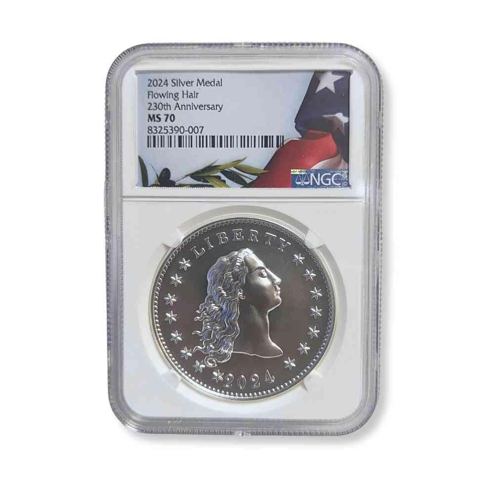 2024 Silver Medal Flowing Hair 230th Anniversary NCG MS 70 Thumbnail