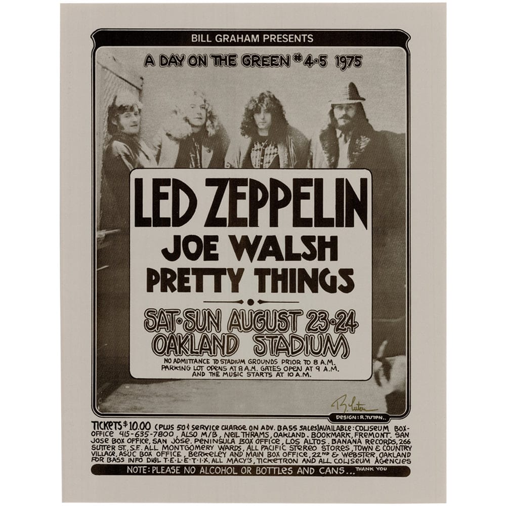Led Zeppelin & Joe Walsh: Oakland Stadium 1975, Original Hand Signed Poster Art Gold & Silver Pawn Shop