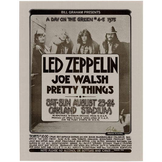 Led Zeppelin & Joe Walsh: Oakland Stadium 1975, Original Hand Signed Poster Art Gold & Silver Pawn Shop