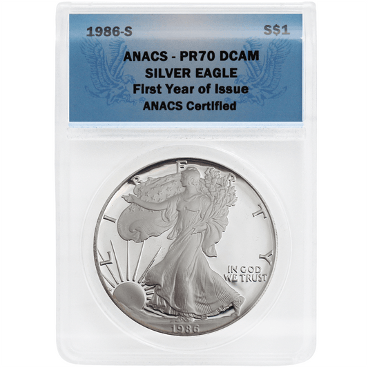 ANACS-PR70 DCAM Silver Eagle $1 - Various Dates Gold & Silver Pawn Shop 1986-S