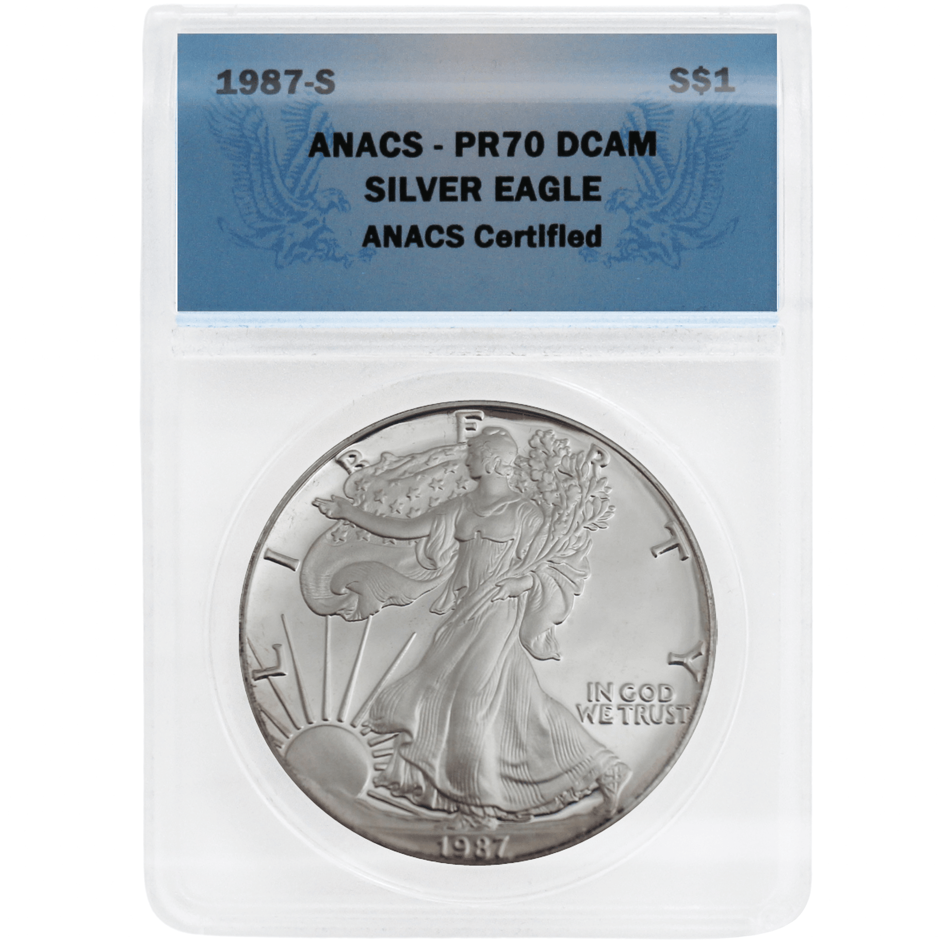ANACS-PR70 DCAM Silver Eagle $1 - Various Dates Gold & Silver Pawn Shop 1987-S