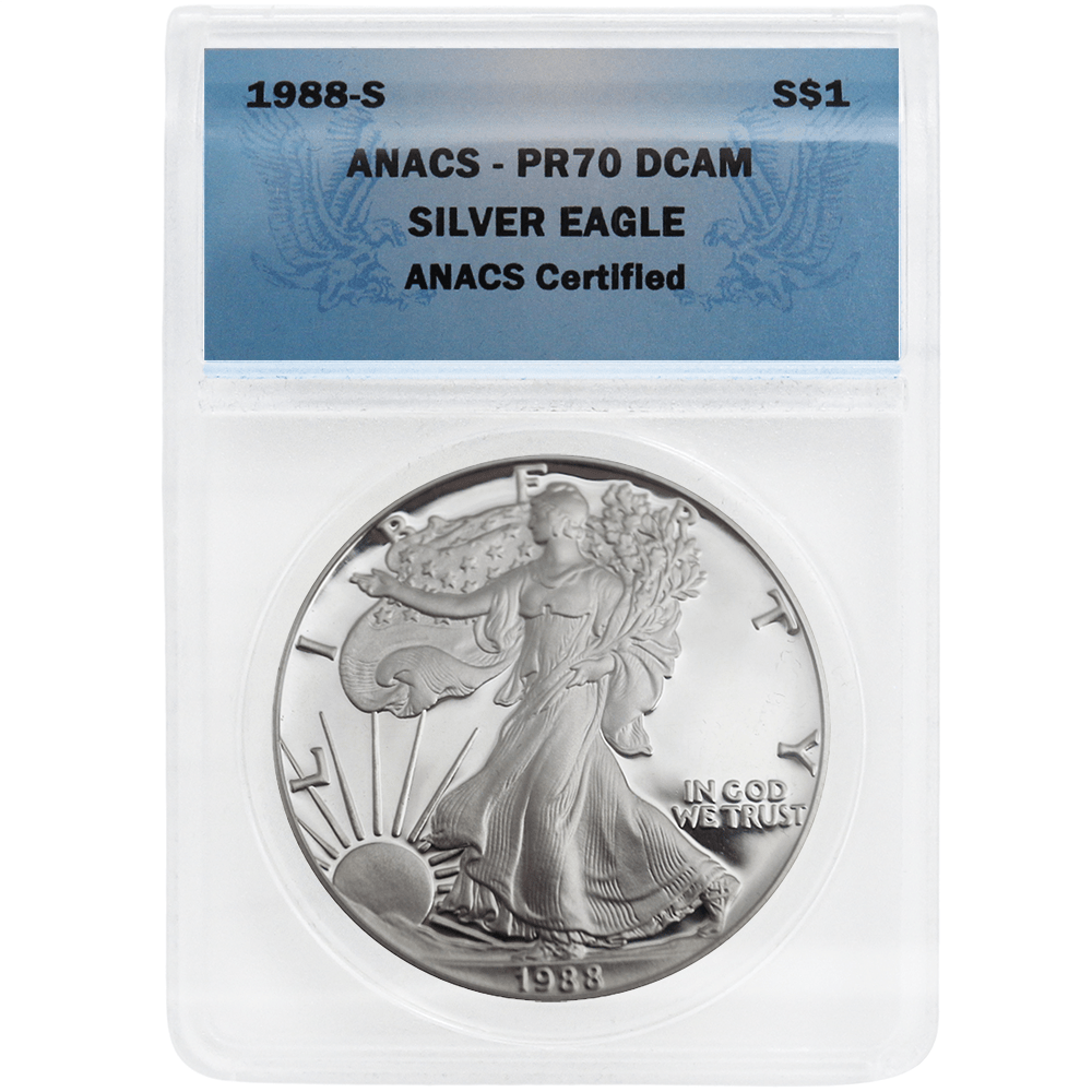 ANACS-PR70 DCAM Silver Eagle $1 - Various Dates Gold & Silver Pawn Shop 1988-S