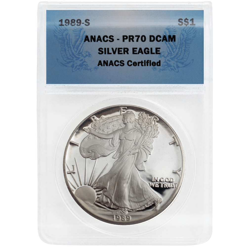 ANACS-PR70 DCAM Silver Eagle $1 - Various Dates Gold & Silver Pawn Shop 1989-S