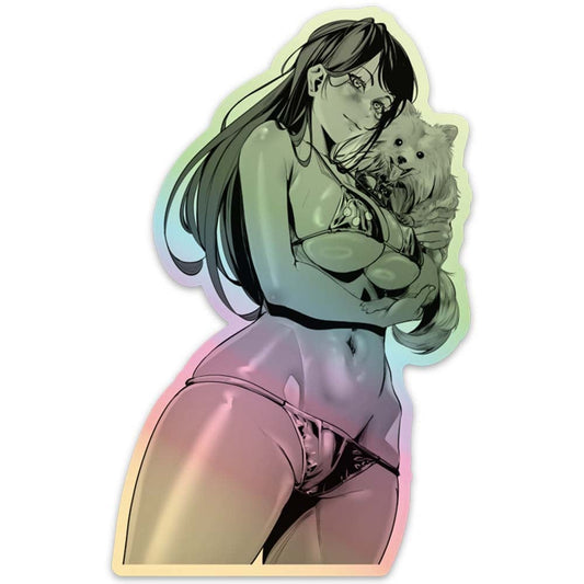 Anime Girl & Pinky Holographic Sticker Thumbnail