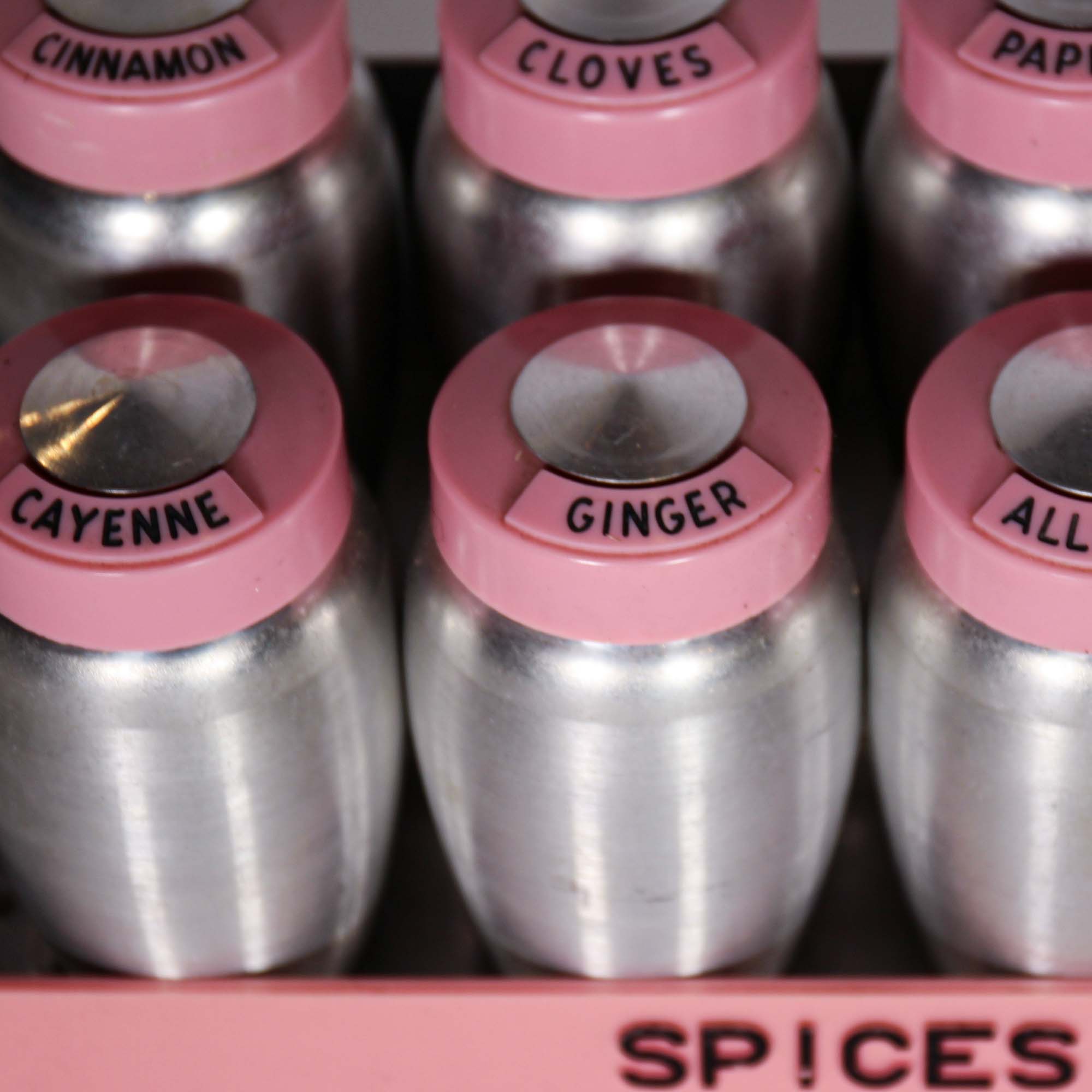 1950 s Pink Kromex Spice Rack and Canisters