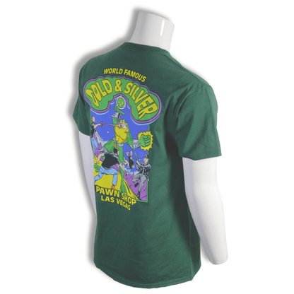 Gold & Silver Battle Toads Tshirt Green Rear Angled 