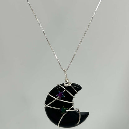 Black  Moon Crystal Necklace Front