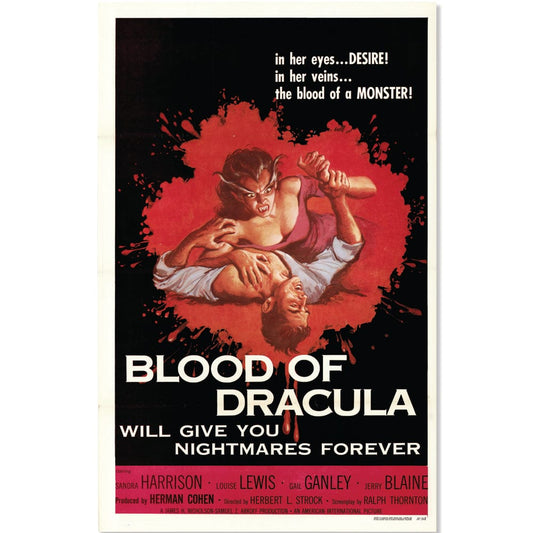 Blood of Dracula: Original One Sheet Movie Poster, 1957 Art G S Pawn