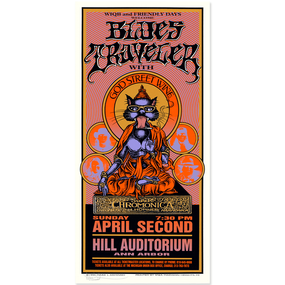 Blues Traveler: Four Tour, 1995, Original Hand Signed Poster Art Gold & Silver Pawn Shop