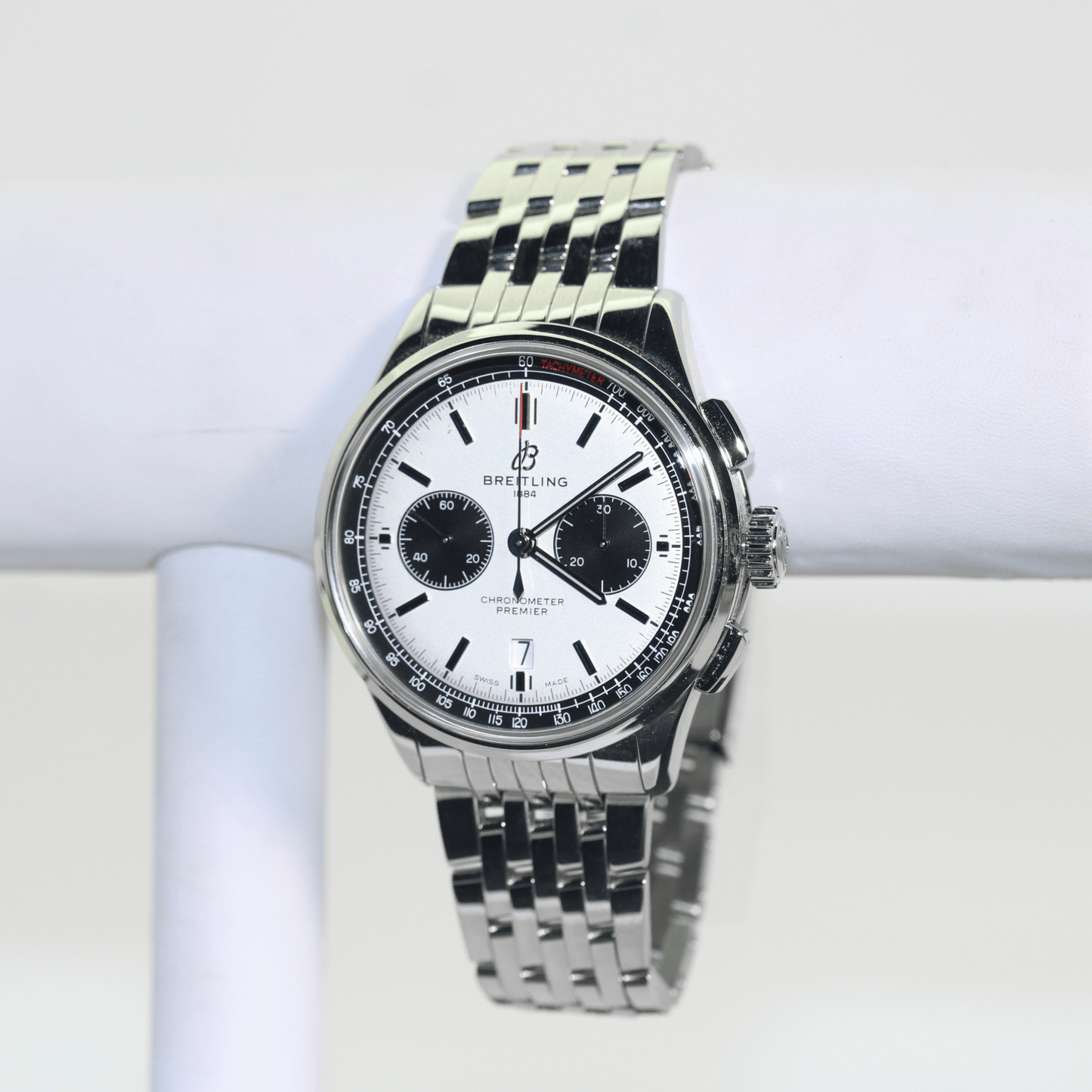 Breitling Premier B01 Chronometer Sterling Silver Wristwatch Display View