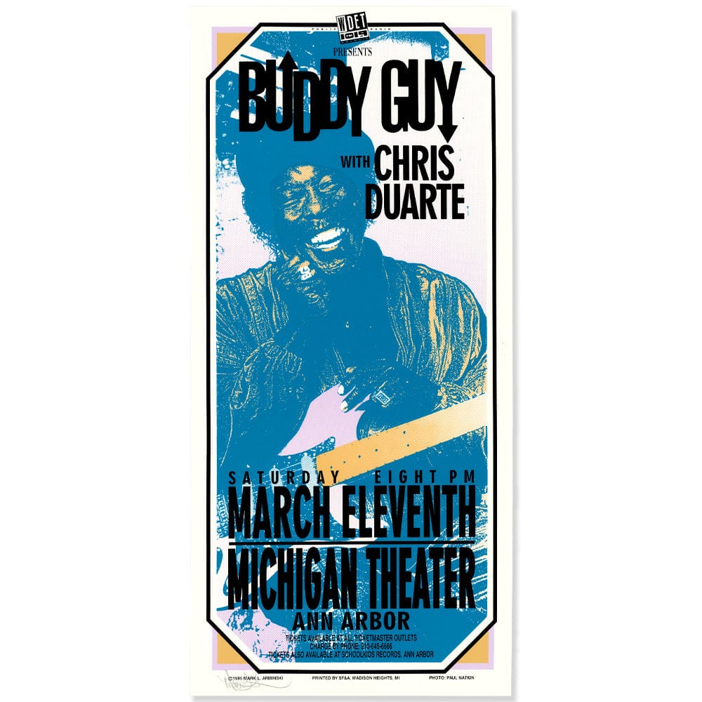Buddy Guy: Michigan Theater 1995, Original Hand Signed Poster Art Gold & Silver Pawn Shop