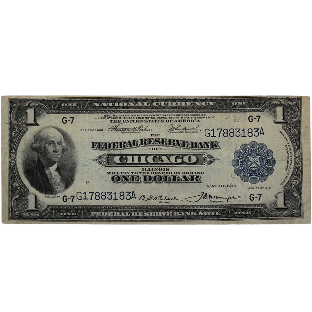 1914 US American $1 Federal Reserve Chicago Note