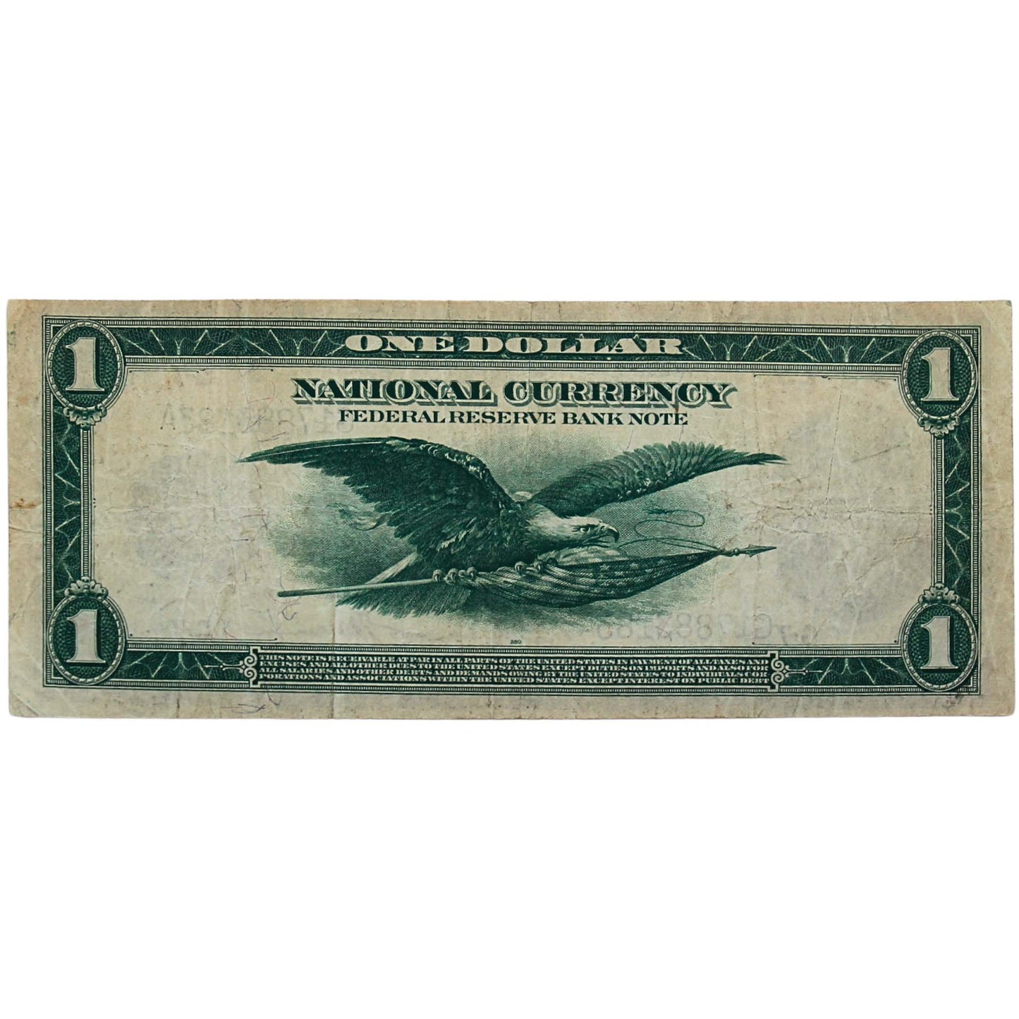 1914 US American $1 Federal Reserve Chicago Note Back 