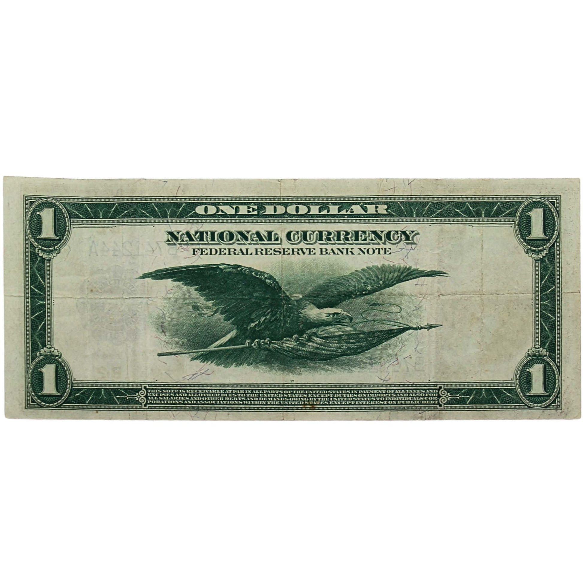 1914 US American $1 Federal Reserve New York Note  Back 