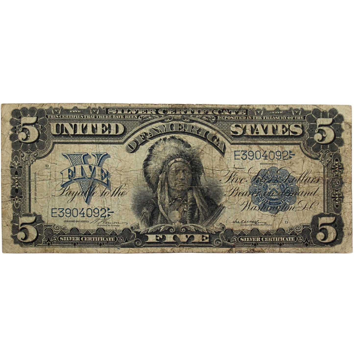 1899 $5 Silver Certificate Indian Bill Note ZOOM