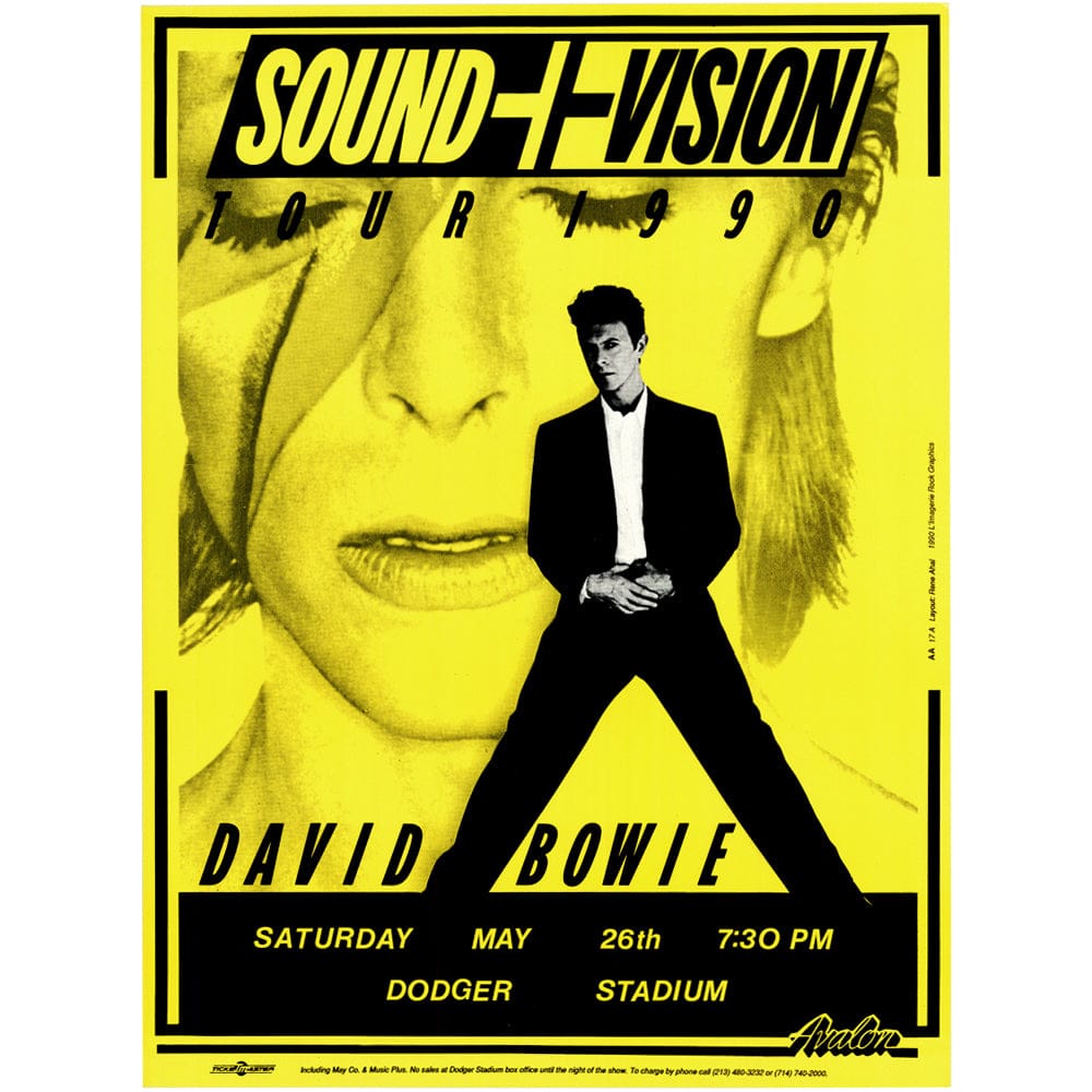 David Bowie: Dodger Stadium 1990, Original Poster, Yellow Art Gold & Silver Pawn Shop