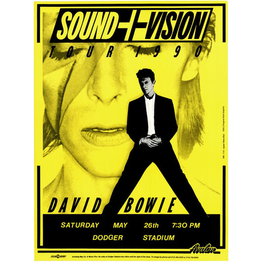 David Bowie: Dodger Stadium 1990, Original Poster, Yellow Art Gold & Silver Pawn Shop